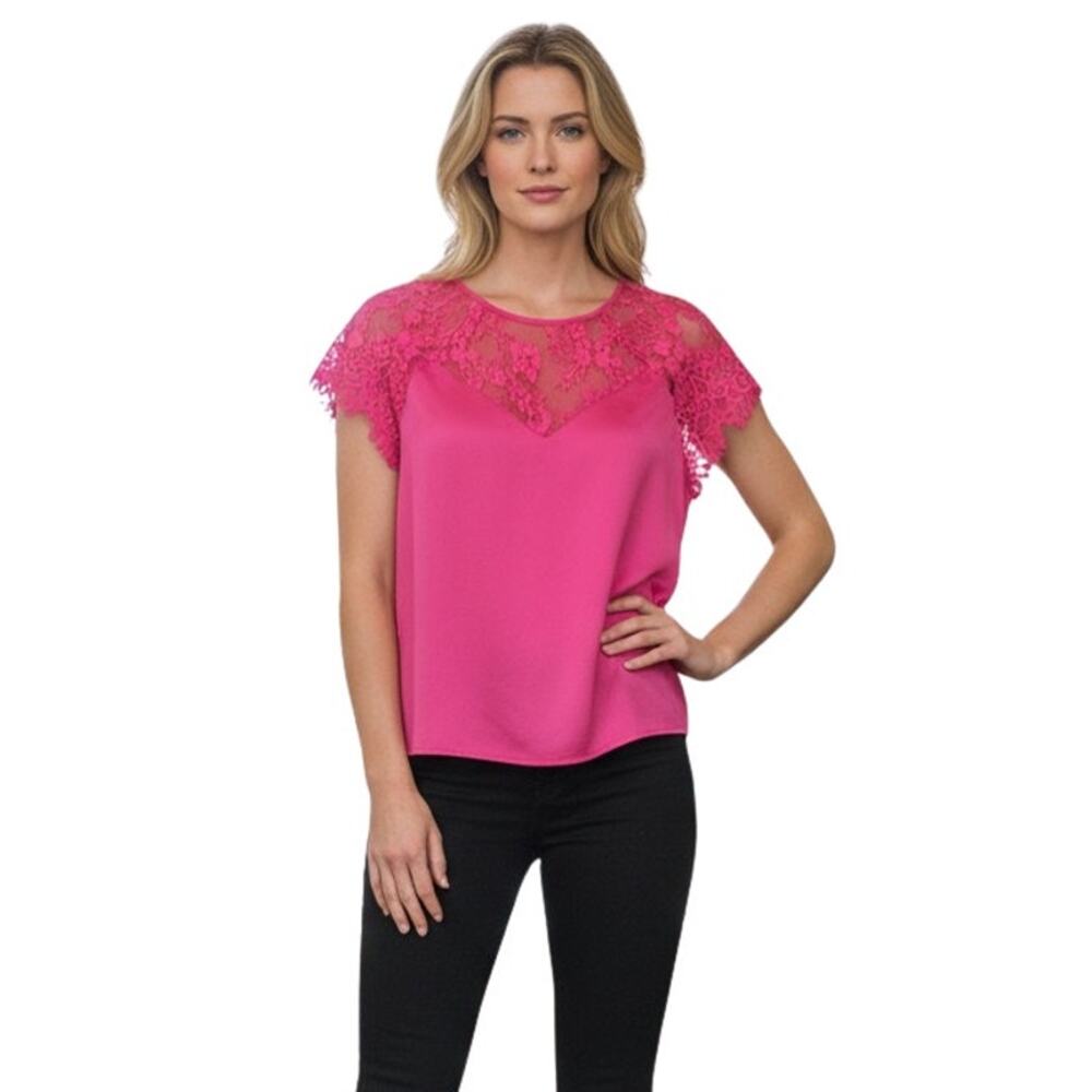 CALLIGRAPHIE Pink Lightweight Satin Lace Top, Small